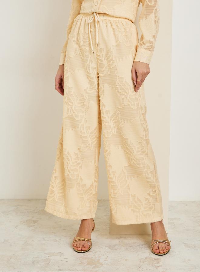 Styli Women Yellow Jacquard Wide Leg Trousers - Image 1